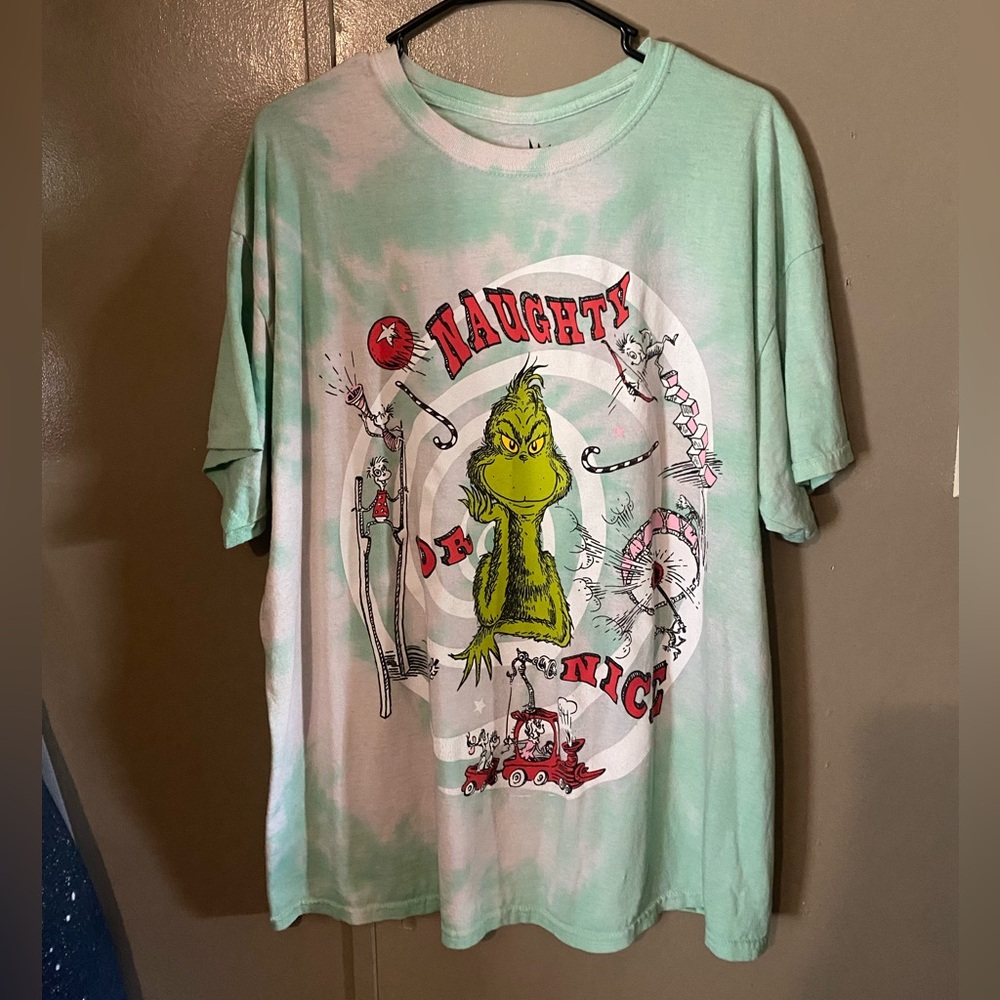 The Grinch "Naughty Or Nice" Green & White Tie Dye Short Sleeve T-shirt - XL